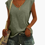 Women's Top – V-Neck, Cap Sleeves & Loose Fit