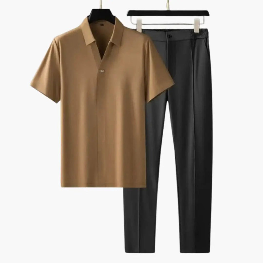 Men's Two-Piece Summer Set – Short Sleeve Shirt, Slim Fit Pants & Quick-Drying Fabric
