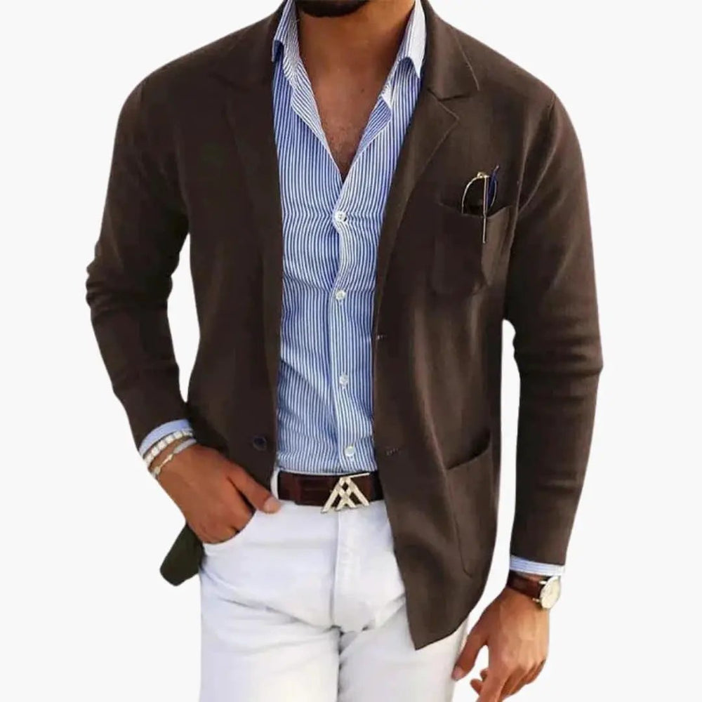 Men's Knit Blazer – Lapel Collar, Front Closure & Long Sleeve