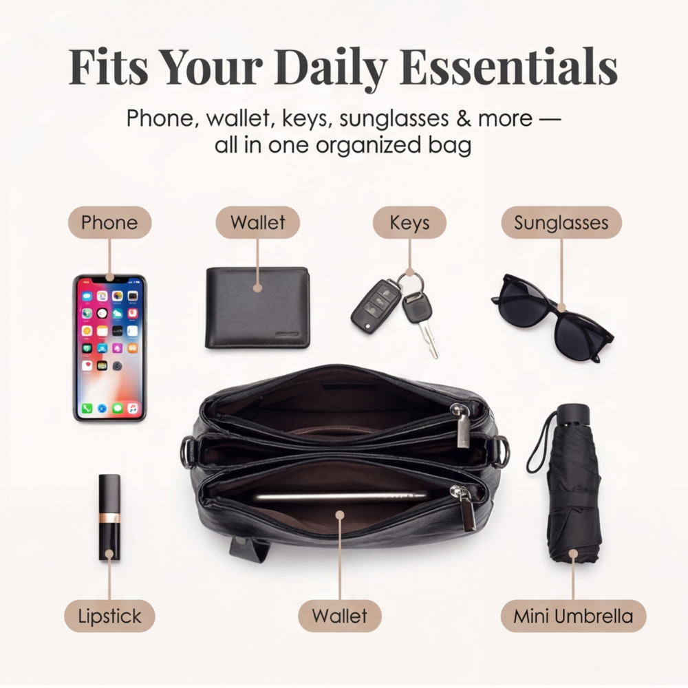 Stylish Soft Faux Leather Crossbody Bag with 3 Compartments – Perfect for Everyday Use