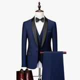 Men's Three-Piece Formal Suit – Red Accents, Shawl Collar & Slim Fit