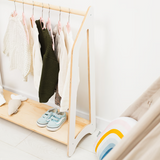 Montessori Toddler Furniture - Natural Wood Clothing Rack for Nursery | Stylish & Functional Kids Clothes Organizer | Perfect Christmas Gift