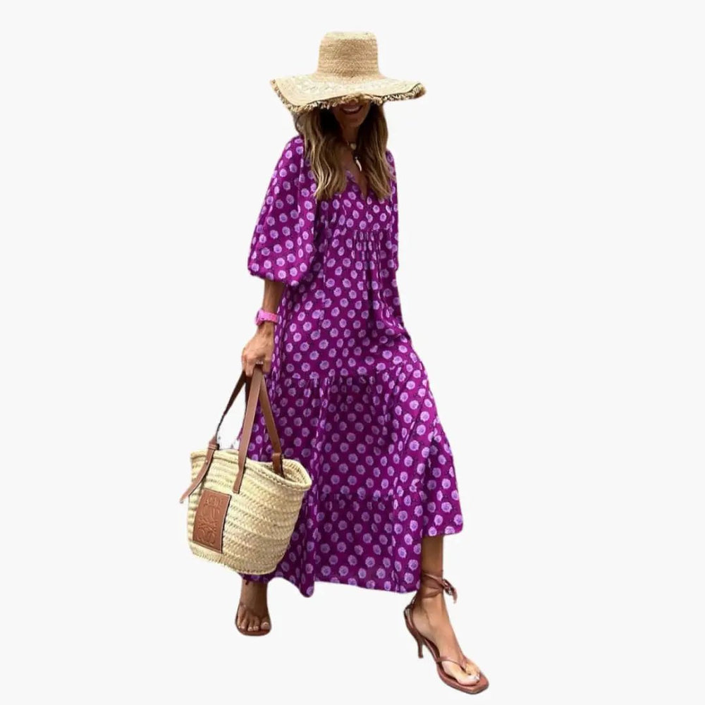 Women's Boho Maxi Dress – Floral Pattern, Wrap Design & Loose Fit