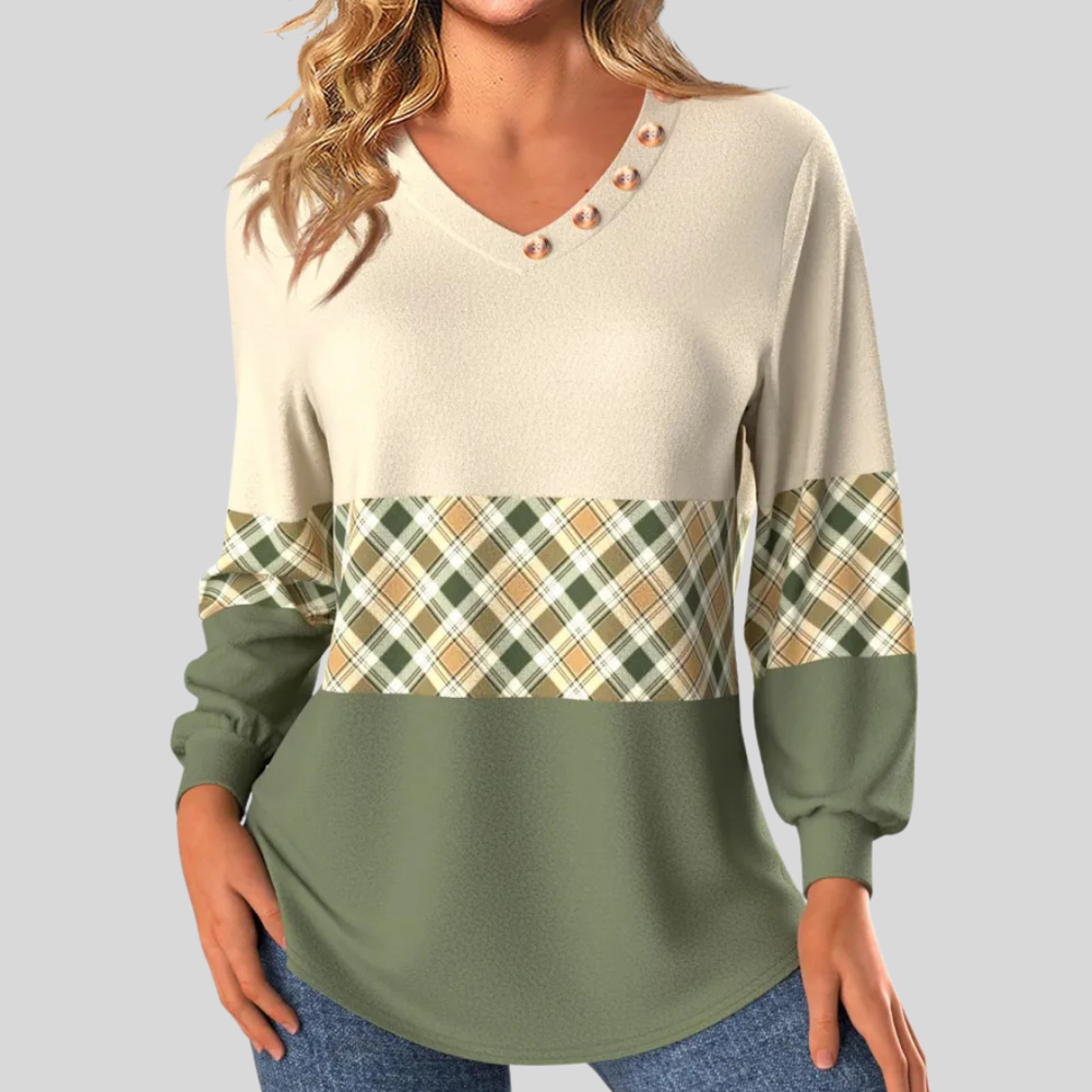 Annelie Women's Pullover with Stylish Checkered Detail - Cozy Knit Sweater for Casual Wear