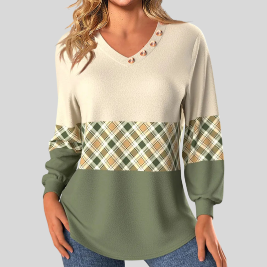 Annelie Women's Pullover with Stylish Checkered Detail - Cozy Knit Sweater for Casual Wear