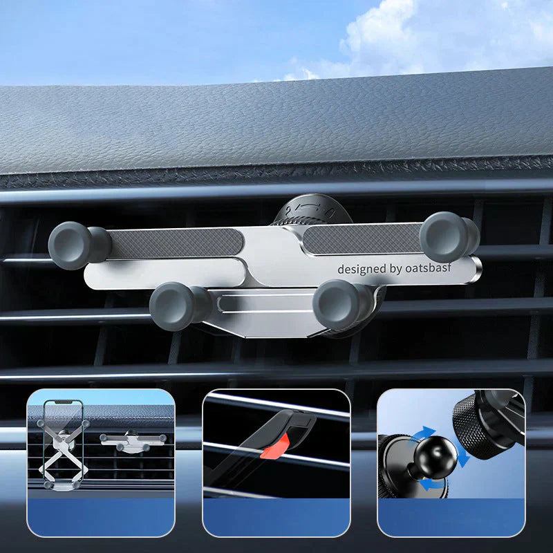 Car Phone Mount – 360° Rotation, Vent/Suction Clip & Aluminum Build