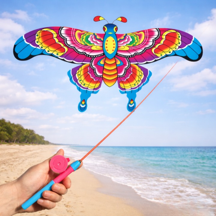 Kids Kite with Fishing-Rod Handle – 50 m Line, Fiberglass Frame & Easy Control