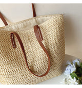 Woven Rattan Basket Bag – Leather Handles, 30×33cm & Women's Shopper Tote