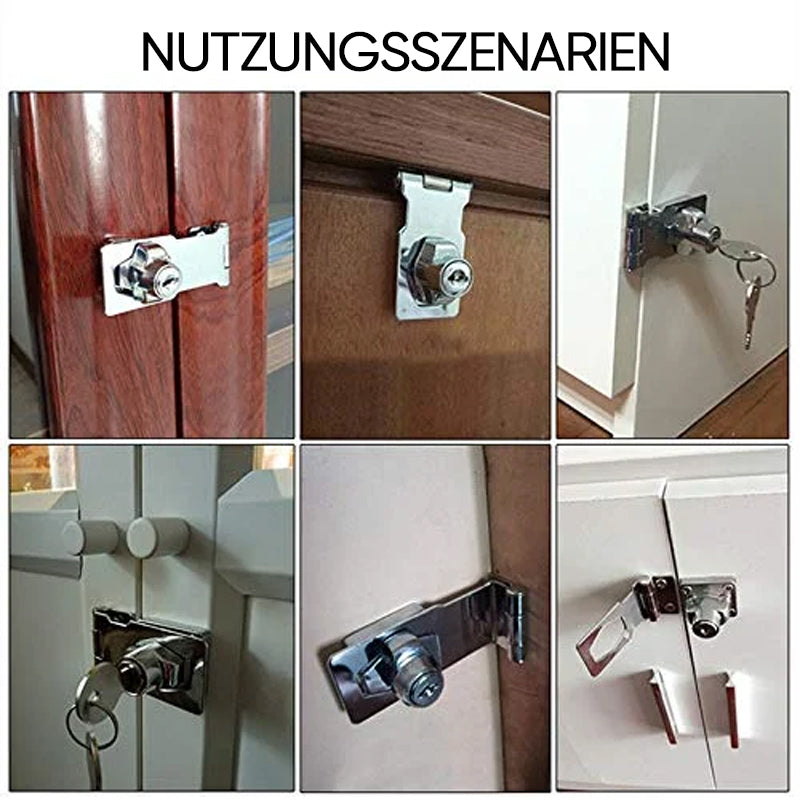 Cabinet Hinge Lock – Zinc Alloy, Screw or Adhesive Mount & 2 Keys