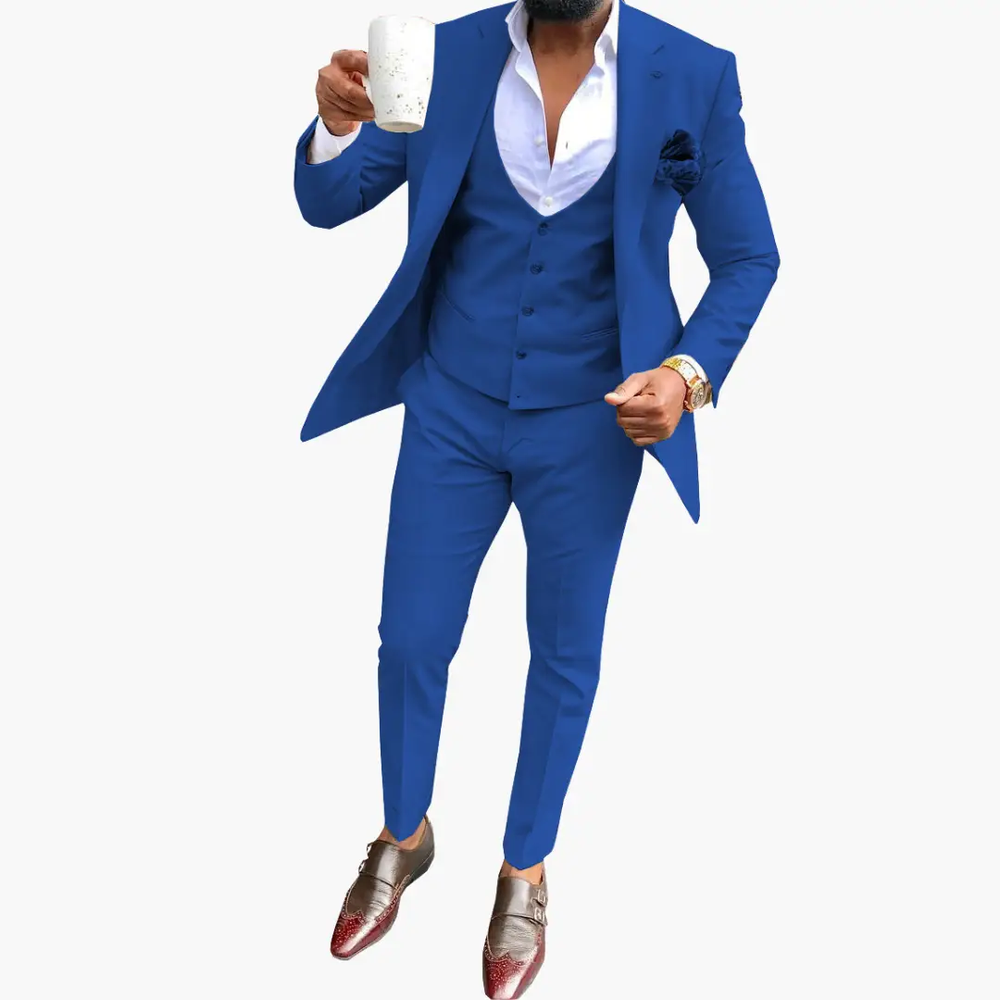 Men's Three-Piece Suit Set – Vest, Breathable Blazer & Notched Lapel Design