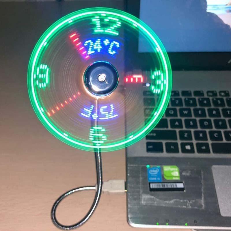 USB Desk Fan – LED Clock & Temperature Display, 41cm Flexible Gooseneck