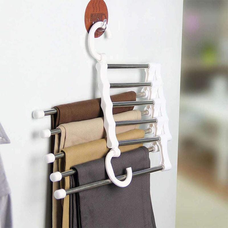 Extendable Trouser Hanger – Stainless Steel, 5 Slide-Out Bars & Non-Slip Tips