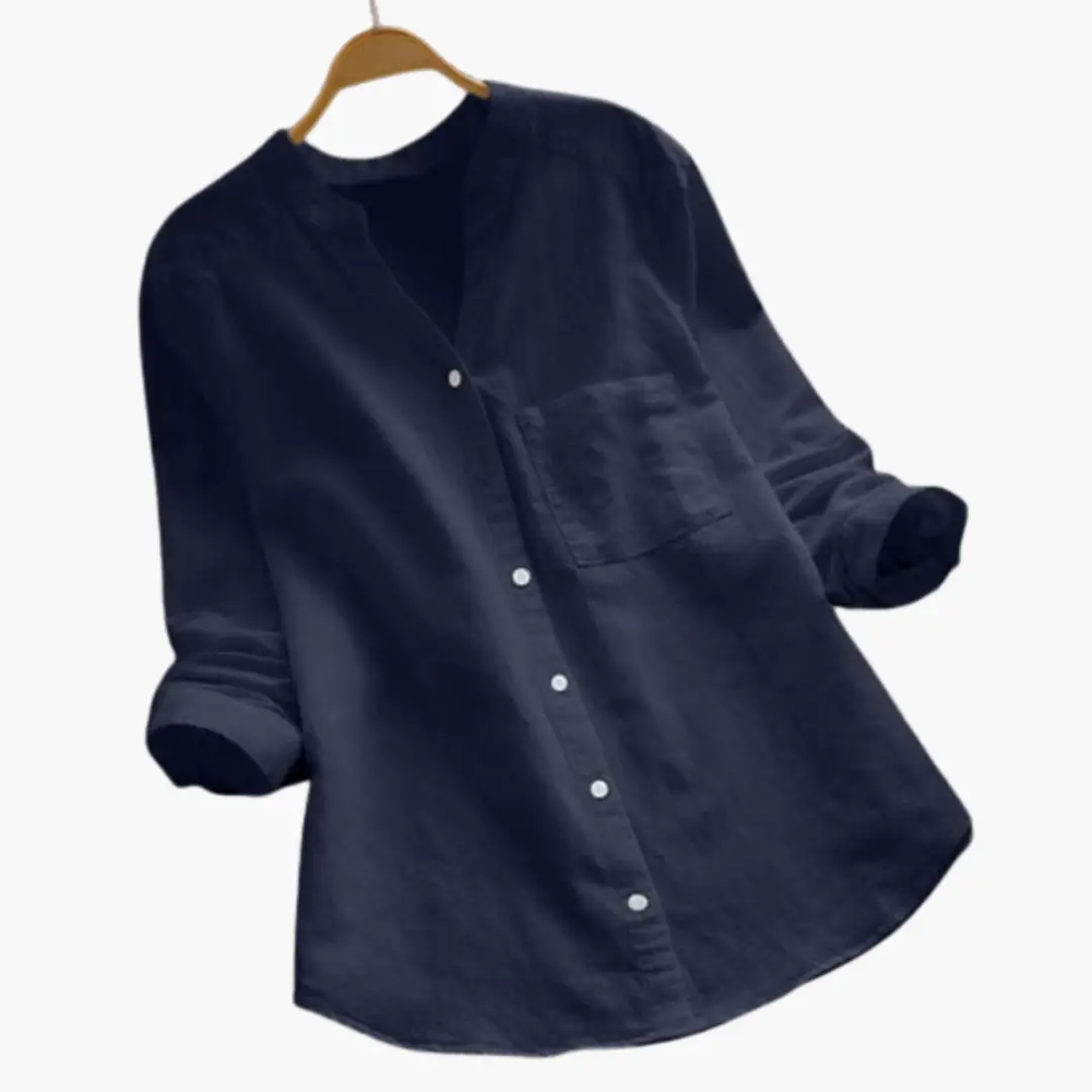 Women's Blouse – Loose Fit, Long Sleeve & Stand-Up Collar