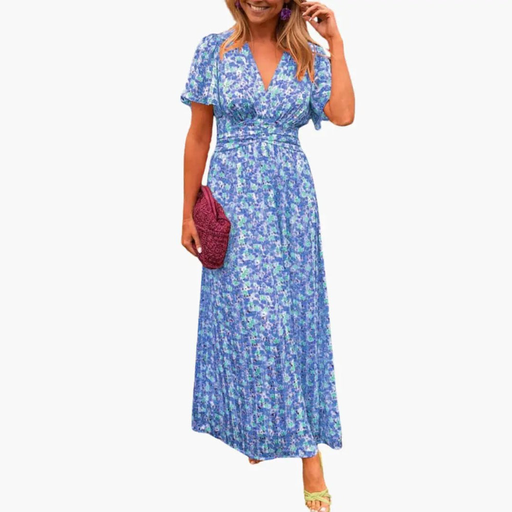 Women's Maxi Dress – Floral Print, Wrap Silhouette & V-Neck Design