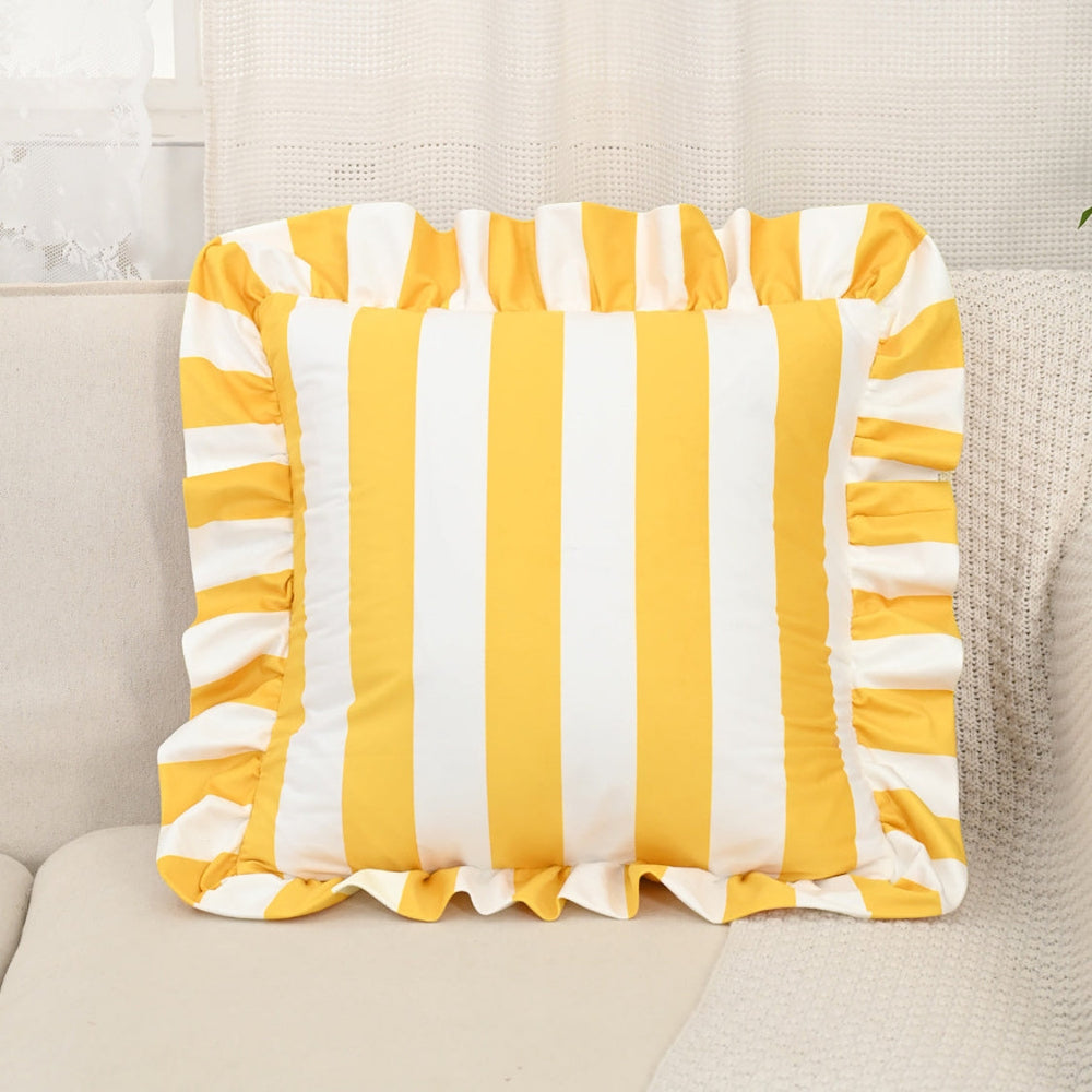 Ruffle-Edge Cushion Cover – Microfiber, 45×45cm & Striped Design