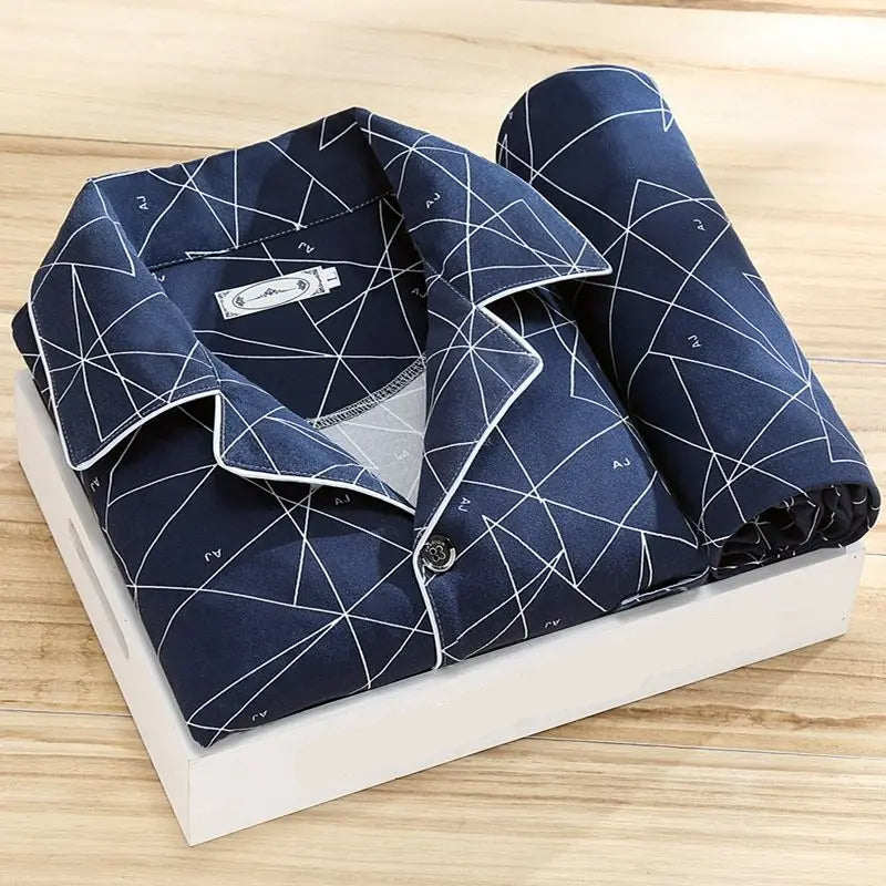 Oliver Luxe Men's Pyjama Set – Dark Blue Triangle