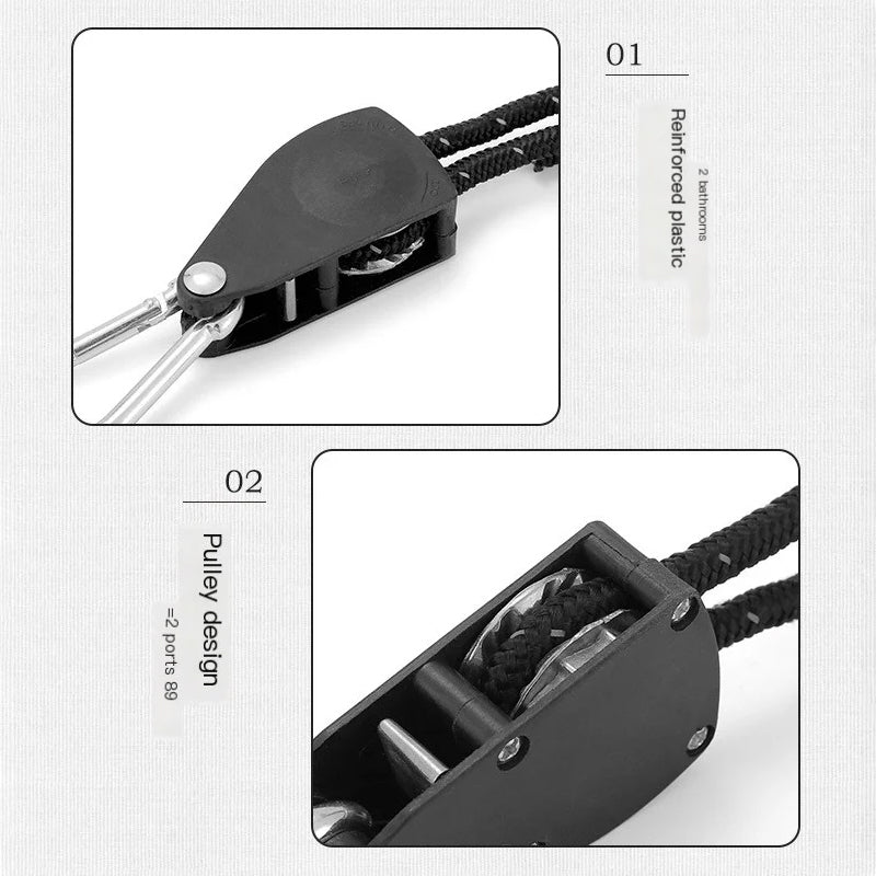 Tent Guy Line with Pulley System – 190kg Capacity, Reflective, Aluminum Alloy