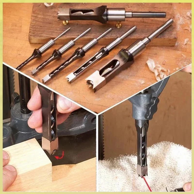 Square Hole Mortise Drill Bit Set – Carbon Steel, 4-Piece & 6.4-12.7mm