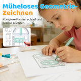 Geometry Ruler with Protractor – Transparent PP, Rotating Angle & Shape Stencils