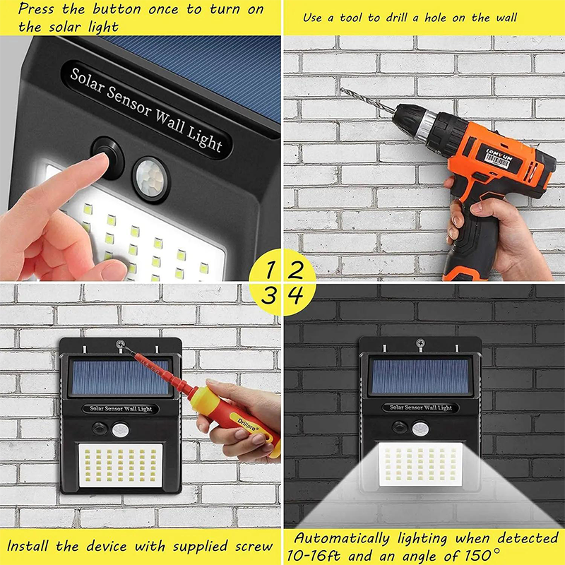 Solar LED Wall Light – Motion Sensor, IP65 Waterproof & 12-Hour Runtime
