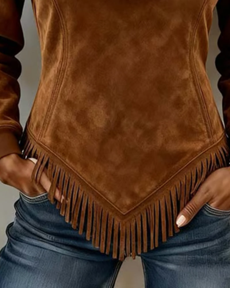 Asymmetrisches Halb-Zip Sweatshirt mit Fransenakzenten – Stylisches Design für Damen