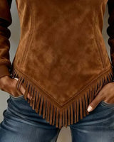 Asymmetrisches Halb-Zip Sweatshirt mit Fransenakzenten – Stylisches Design für Damen