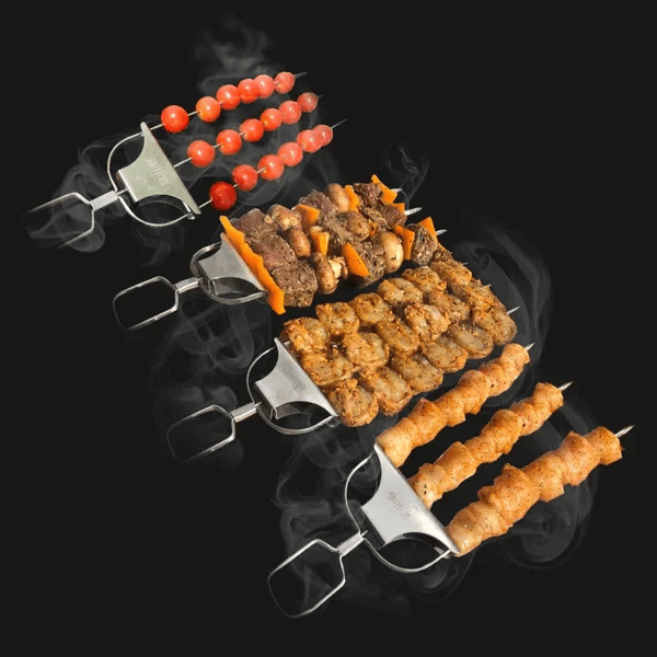 3er Grillspieß-Set mit Abstreifer – Ideal für BBQ, Grillen und Spießen