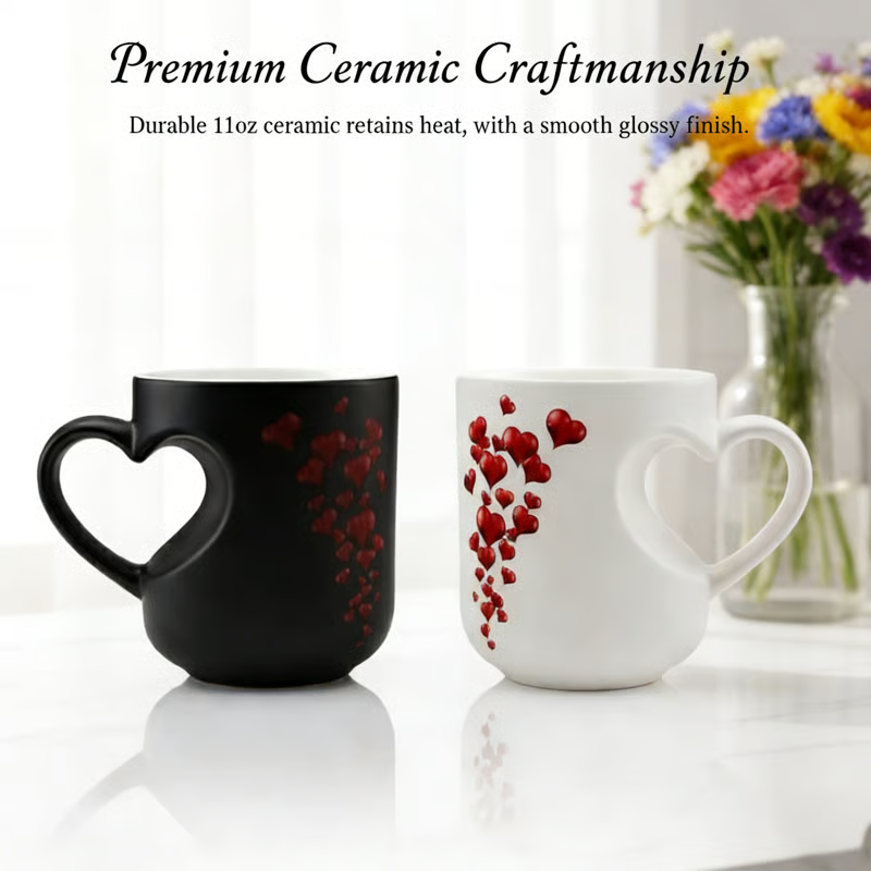 Color-Changing Heart Ceramic Mug – 400ml, Heat-Reactive Design & Heart Handle