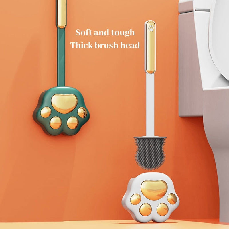 Silicone Cat Paw Toilet Brush – Scratch-Free Bristles, Quick-Dry & Holder Set