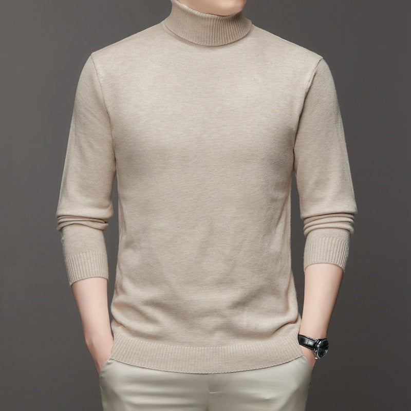 Men's Classic Knit Turtleneck Sweater with Ribbed Neck and Hem