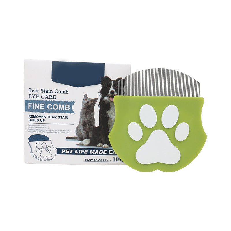 Pet Grooming Comb – Fine Metal Teeth, Ergonomic Paw Handle & Multi-Color