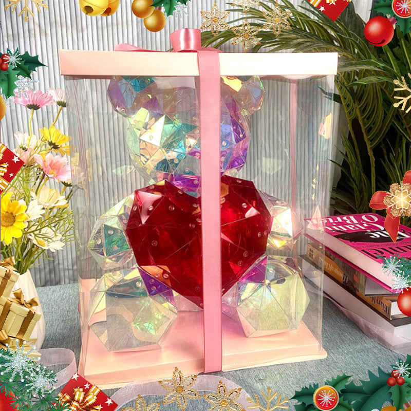 Color-Changing LED Crystal Teddy Bear – Glowing Heart, 22×28×30cm & Copper Wire Lights
