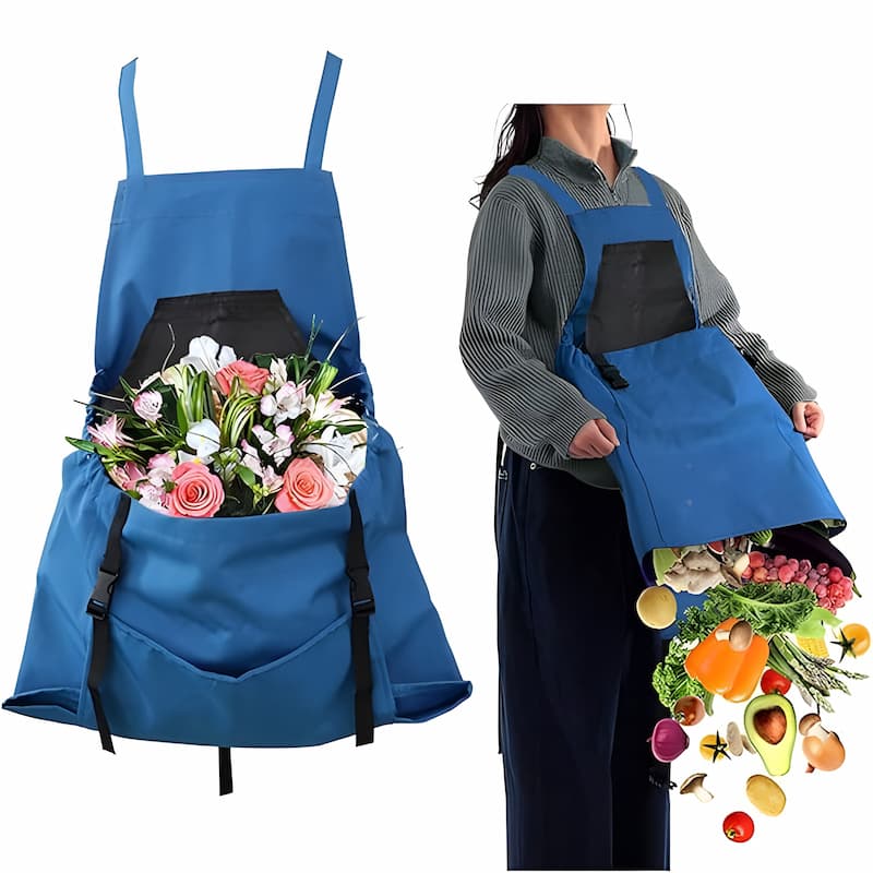 Garden Harvesting Apron – Kangaroo Pocket, Waterproof PVC & Adjustable Straps