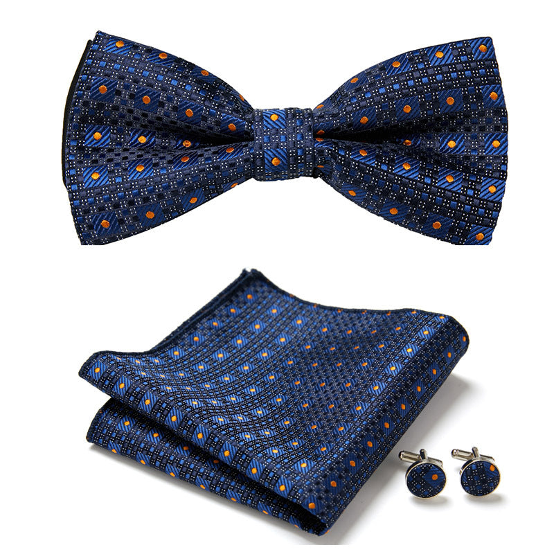 Men's Bow Tie Set – Pocket Square & Cufflinks, Polyester & 36 Designs