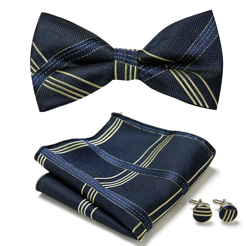 Men's Bow Tie Set – Pocket Square & Cufflinks, Polyester & 36 Designs