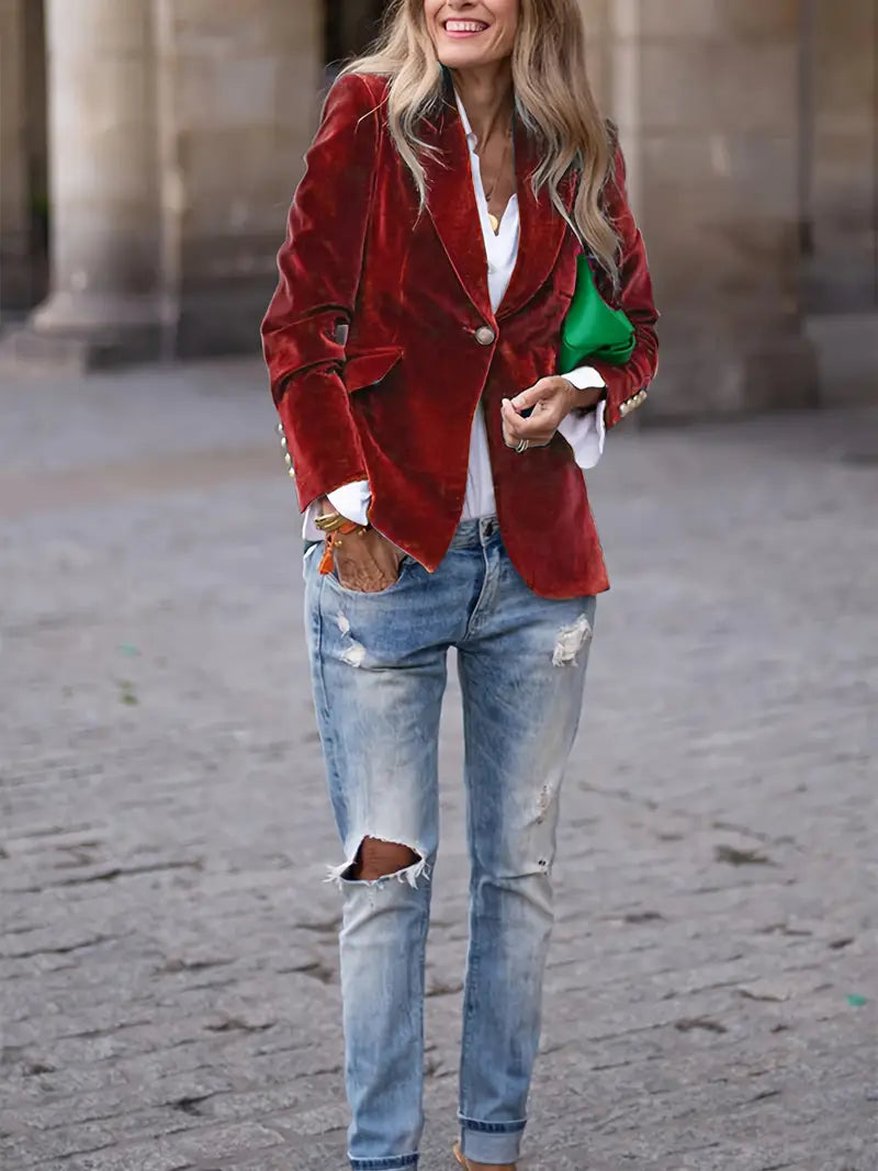 Enhanced Product Title: Julissa™ Elegant Velvet Blazer for Women - Stylish & Sophisticated Outerwear

This optimized title includes relevant keywords while maintaining clarity and appeal for potential buyers.