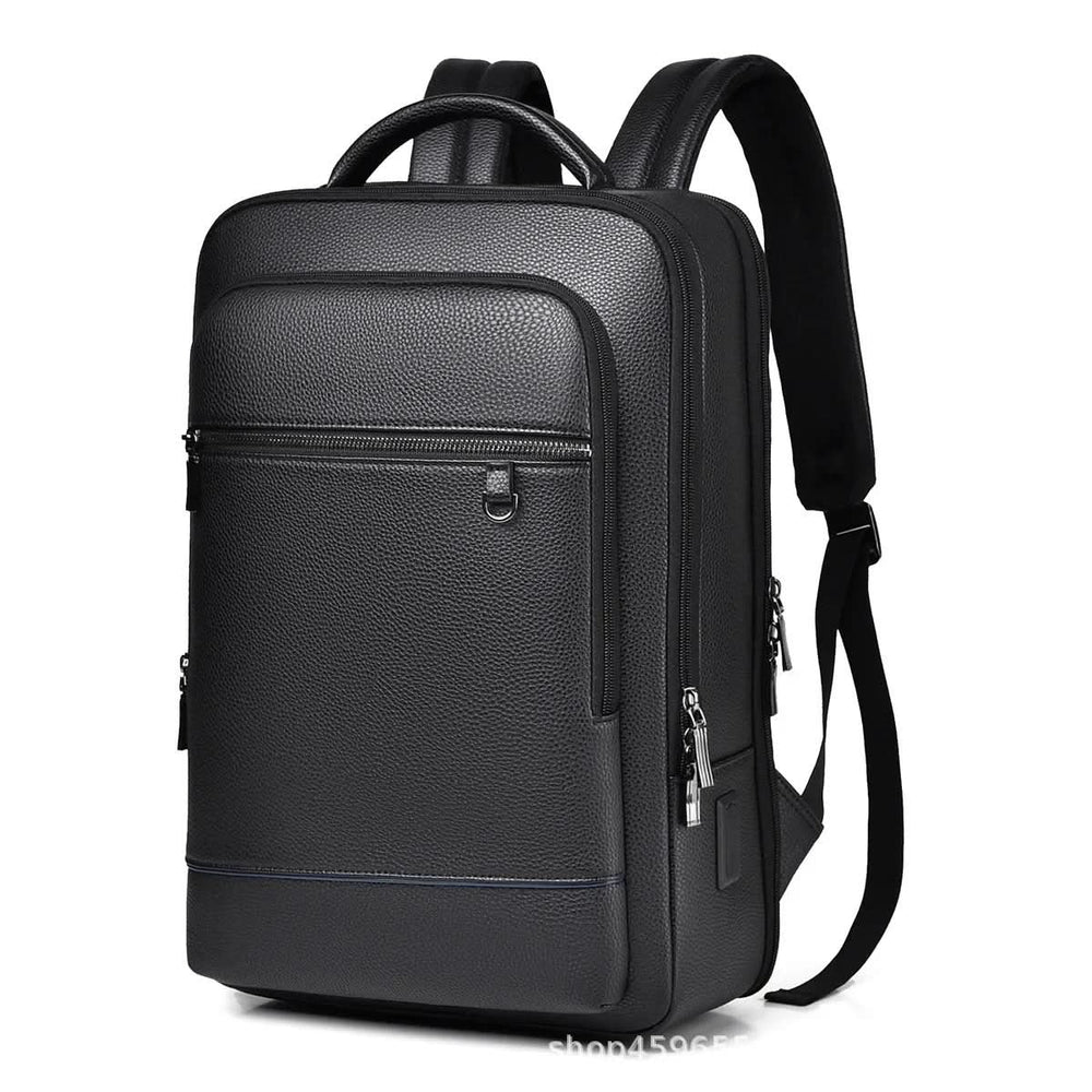 Men's Leather Laptop Backpack – USB Charging Port, 15.6-Inch Sleeve & PU Leather