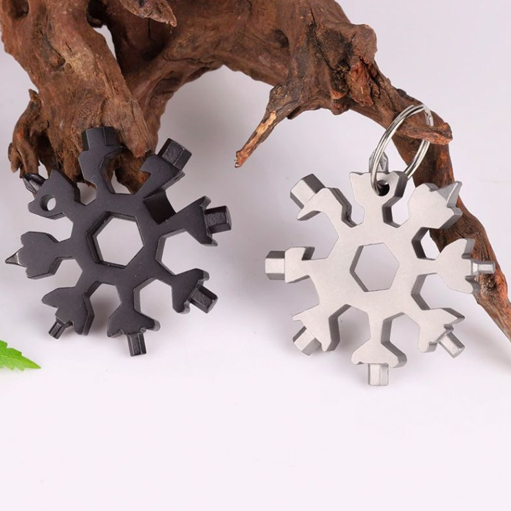 18-in-1 Snowflake Multitool – Stainless Steel, Keychain Size & Bottle Opener