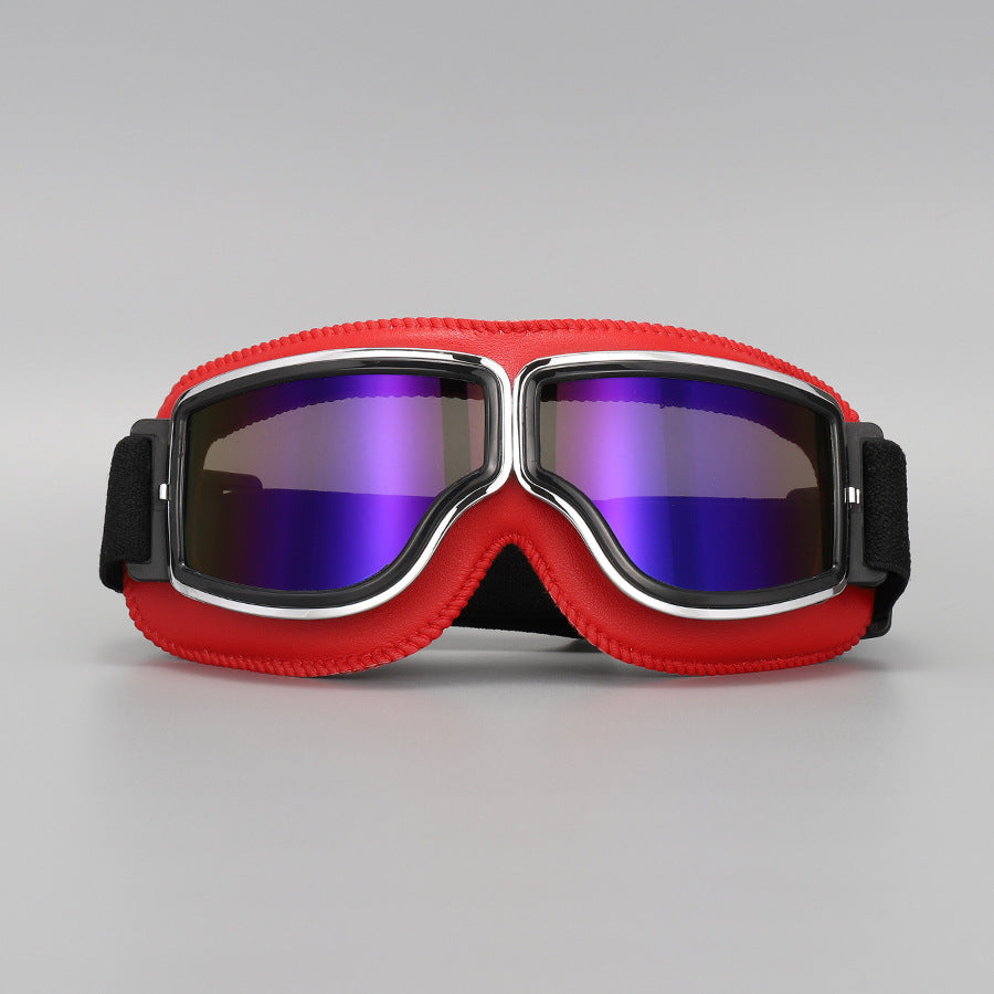 Vintage Motorcycle Goggles – Polycarbonate Lens, Fits Over Glasses & Adjustable Strap