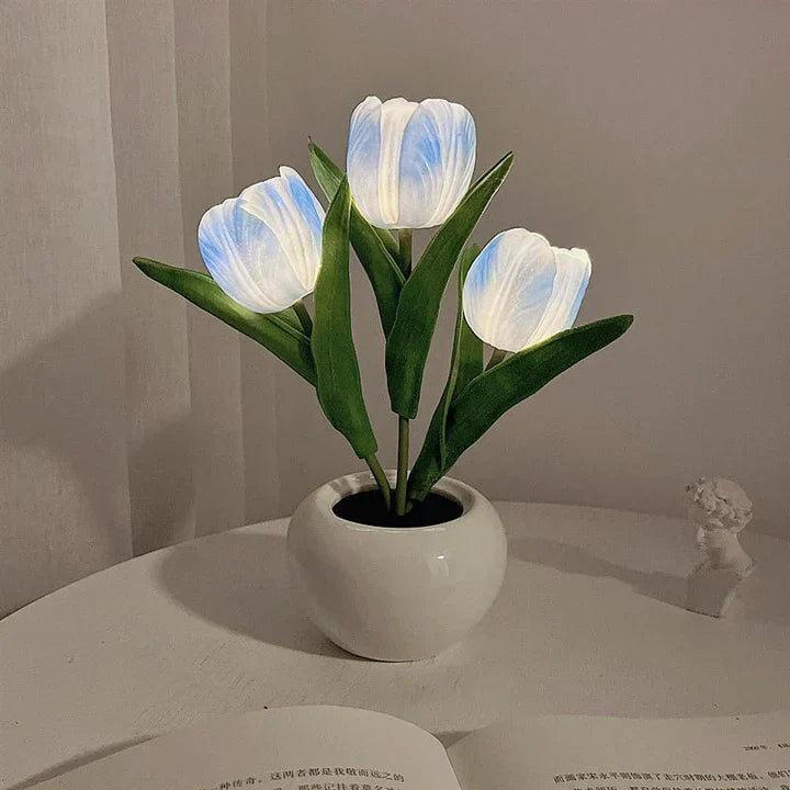 Stilvolle Tulpen-LED-Tischlampe im Keramiktopf – Warmes Dekorlicht für Gemütliche Atmosphäre
