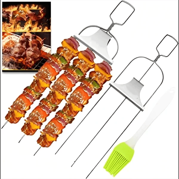 3er Grillspieß-Set mit Abstreifer – Ideal für BBQ, Grillen und Spießen