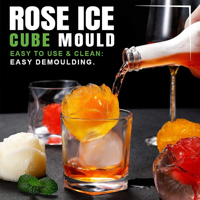 3D Rose Ice Cube Tray – Food-Grade Silicone, 6cm Cubes & 4 Cavities
