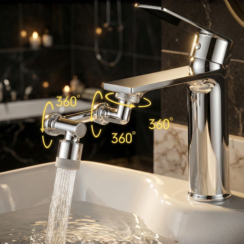 1080° Swivel Faucet Aerator – 2 Spray Modes, Splash-Free & Universal Fit