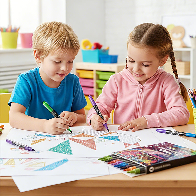 Dual-Tip Glitter Marker Pens – Brush & Fine Tip, Non-Toxic Water-Based Ink