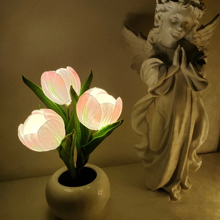 Stilvolle Tulpen-LED-Tischlampe im Keramiktopf – Warmes Dekorlicht für Gemütliche Atmosphäre