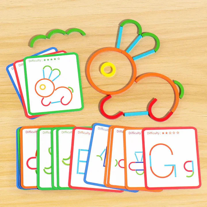 Optimized Product Title: "Holz-Stäbchen & Ringe Baukasten mit Aufgabenkarten - Kreatives Lernspielzeug für Kinder, Fördert Feinmotorik und Kreativität" 

This title includes relevant keywords while clearly describing the product's purpose and benefits, ma