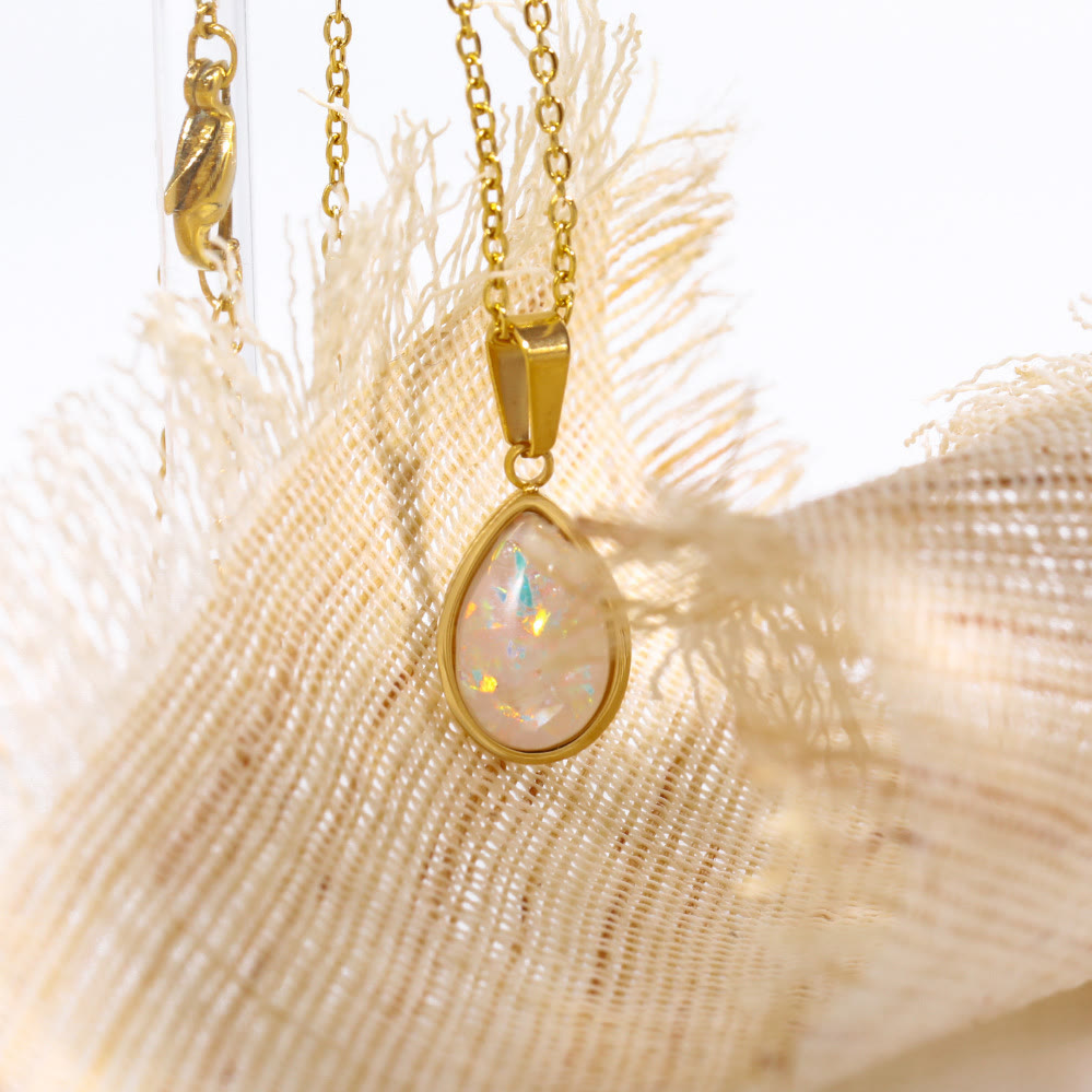18K Natural Opal Teardrop Pendant Necklace - Eloise