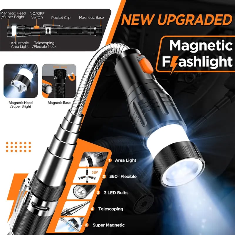 Magnetic Pickup Tool – 57.5cm Extendable, 3 LEDs & 360° Rotating Head