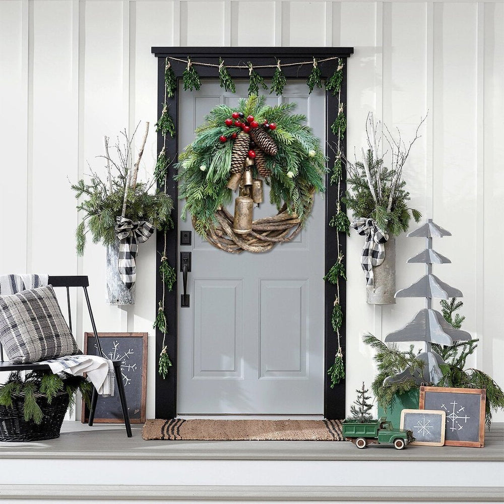 Boho Farmhouse Christmas Wreath - Rustic Holiday Decor for a Cozy Home