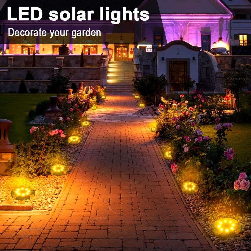 Solar Garden Pathway Lights – 12 LEDs, Warm White & Set of 8 with Ground Stakes